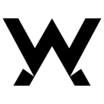 A bold, black capital letter W overlaps and connects with an upside-down bold, black capital letter A on a plain white background, forming a stylized, symmetrical geometric design.