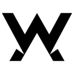 A bold, black capital letter W with sharp, angular lines. Two smaller triangular shapes extend downward from each outer bottom edge, resembling stylized feet or claws, adding a distinct, graphic element to the letterform. The background is white.