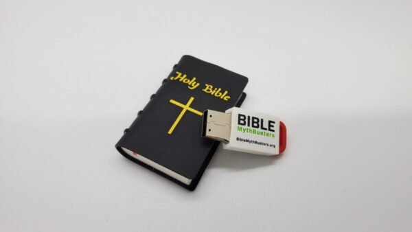 A black Holy Bible with a yellow cross is shown. A USB flash drive labeled “Hope Drive: Seminar Files and Audio Bible” is partially inserted into the side of the Bible, set on a plain white background.
