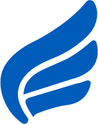 A stylized blue wing icon with three curved, separate segments on a white background, resembling a feather or wing in motion.